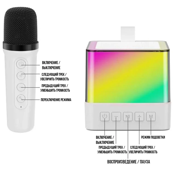 Беспроводная Bluetooth колонка с RGB подсветкой и 2 караоке микрофонами Music Hi