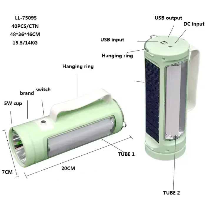 Ліхтар акумуляторний для кемпінгу Vesta V-7509 Ліхтарик на сонячній батареї