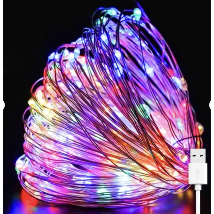 Світлодіодна LED Гірлянда-нитка «Краплі роси» від USB на 50м Мультиколор