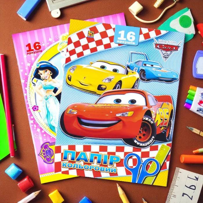 Кольоровий односторонній папір на 16 аркушів для творчості А4/А3 книжкою "Коленкор"