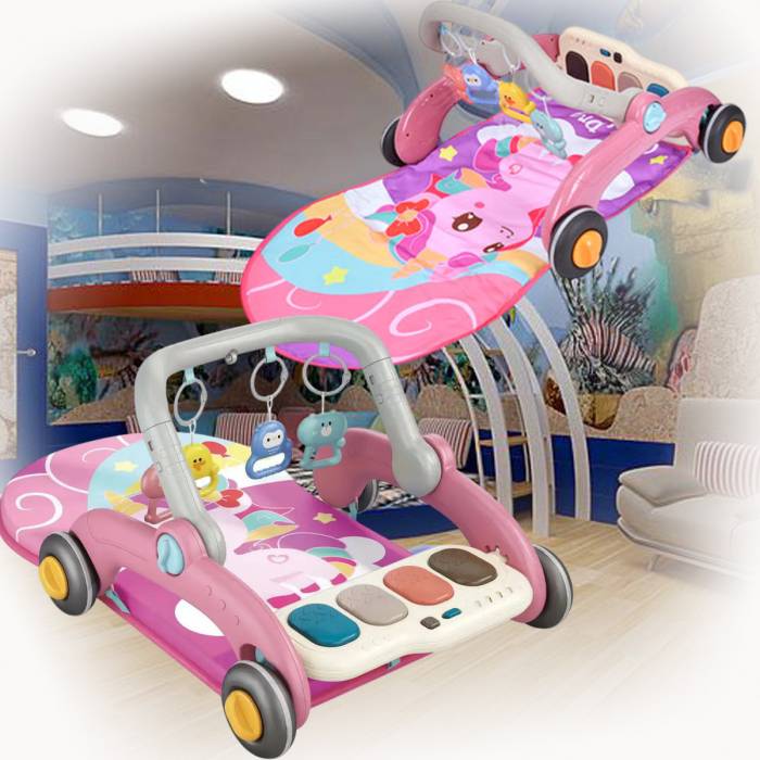 Дитяча каталка-ходунки 3 в 1 6668 Ходунки з килимком 72x46 см та ігровим центром