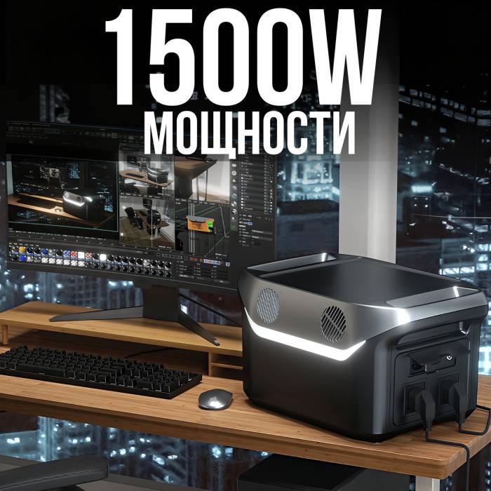 Зарядна станція 1500 W 768Wh з дисплеєм, 2 LED лампами та бездротовим заряджанням ALFARID