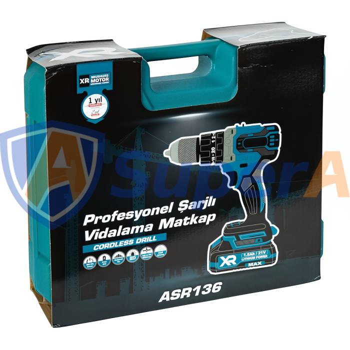 Аккумуляторный ударный шуруповерт ASSUR ASR136 21V в кейсе с насадками