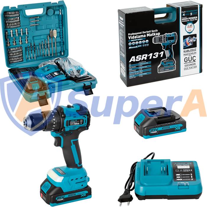 Аккумуляторный ударный шуруповерт ASSUR ASR131 21V в кейсе 84 предмета