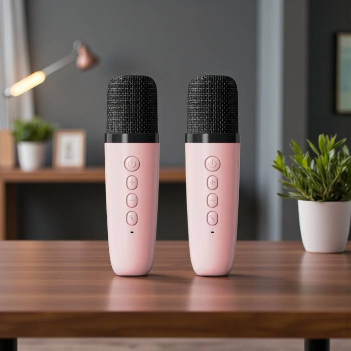 Портативная Bluetooth-колонка с двумя микрофонами и RGB-подсветкой K52 Розовая