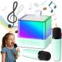 Беспроводная Bluetooth колонка с RGB подсветкой и 2 караоке микрофонами Music Hi Голубой