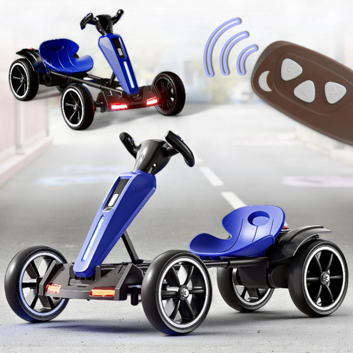 Складной детский электромобиль с пультом управления, музыкой и подсветкой Go-Kart 85х60х50см Синий