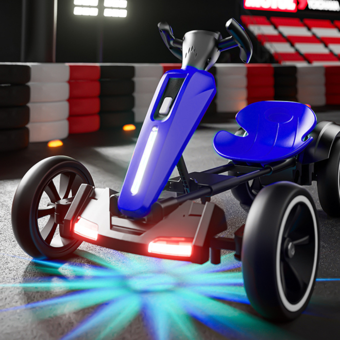 Складной детский электромобиль с пультом управления, музыкой и подсветкой Go-Kart 85х60х50см Синий