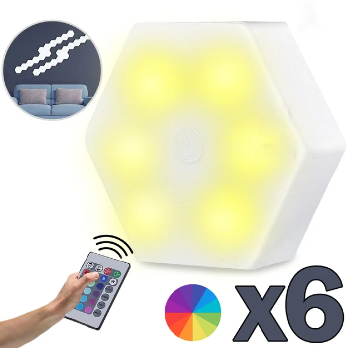 Модульна настінна світлодіодна лампа RGB 6 шт. з живленням батарейок та пультом керування Led Lighted