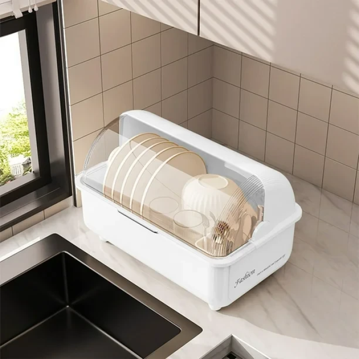 Кухонна сушарка з кришкою для посуду Dish Storage Біла Зручна сушарка для посуду 37x23.5x23 см