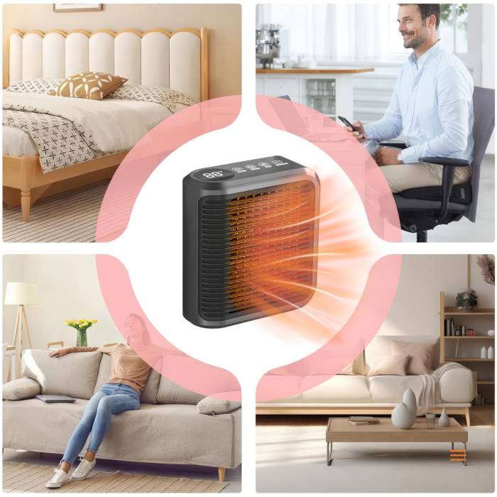 Керамічний обігрівач на 800Вт з поворотною вилкою та дисплеєм Warm air blower 032 Чорний