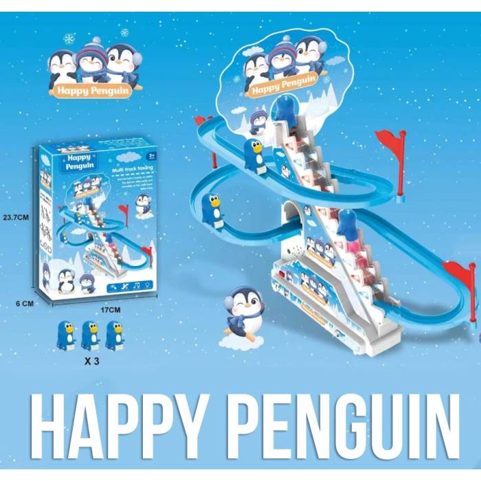 Музыкальный трек на батарейках с пингвинами и подъемной лестницей Happy Penguin