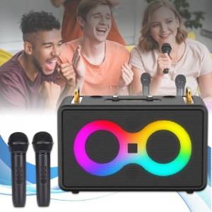 Музыкальная колонка с 2 беспроводными микрофонами SP-240924-2 RGB Bluetooth Черный