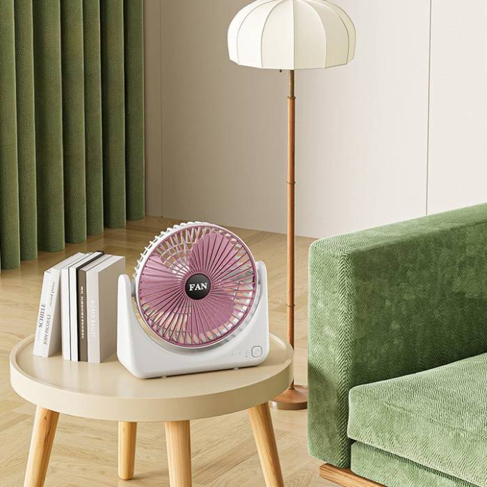 Настольный аккумуляторный мини-вентилятор на 3 скорости Fan Portable Бело-Розовый