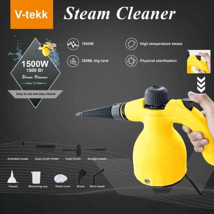 Пароочисник електричний на 350 мл потужністю 1500Вт з 5 насадками V-TEKK Steam Cleaner
