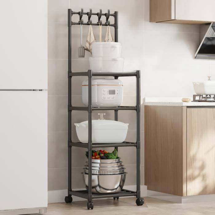 Підлогова 4-ярусна полиця-етажерка на колесах з гачками SKLM-21 130x42x34 см