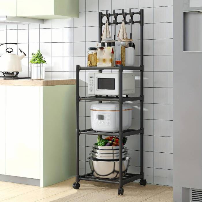 Підлогова 4-ярусна полиця-етажерка на колесах з гачками SKLM-21 130x42x34 см