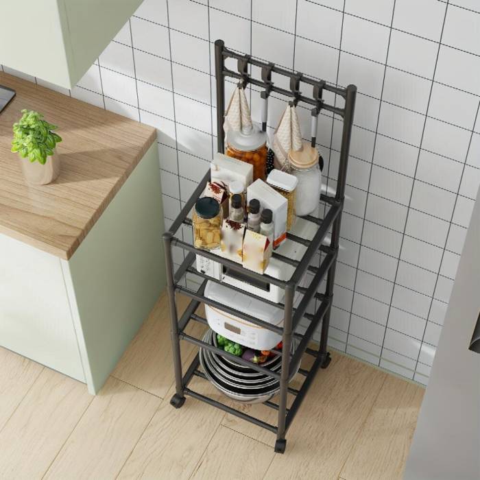 Підлогова 4-ярусна полиця-етажерка на колесах з гачками SKLM-21 130x42x34 см