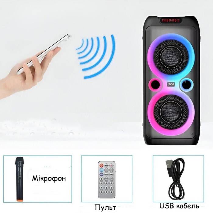 Колонка Bluetooth 20Вт с караоке микрофоном и пультом управления и подсветкой TTD-2809