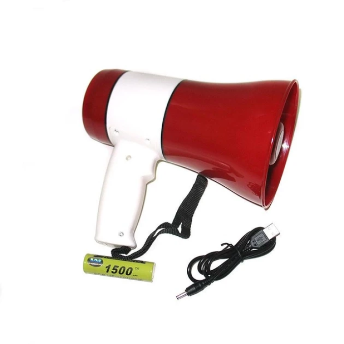 Акумуляторний гучномовець із записом голосу MEGAPHONE ER-22 Рупор ручний 15 Вт Червоно-Білий