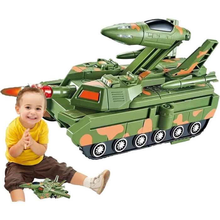 Детский игрушечный танк-трансформер Танк-Самолет 2в1 TANK Box Green Танк с звуковыми и световыми эффектами