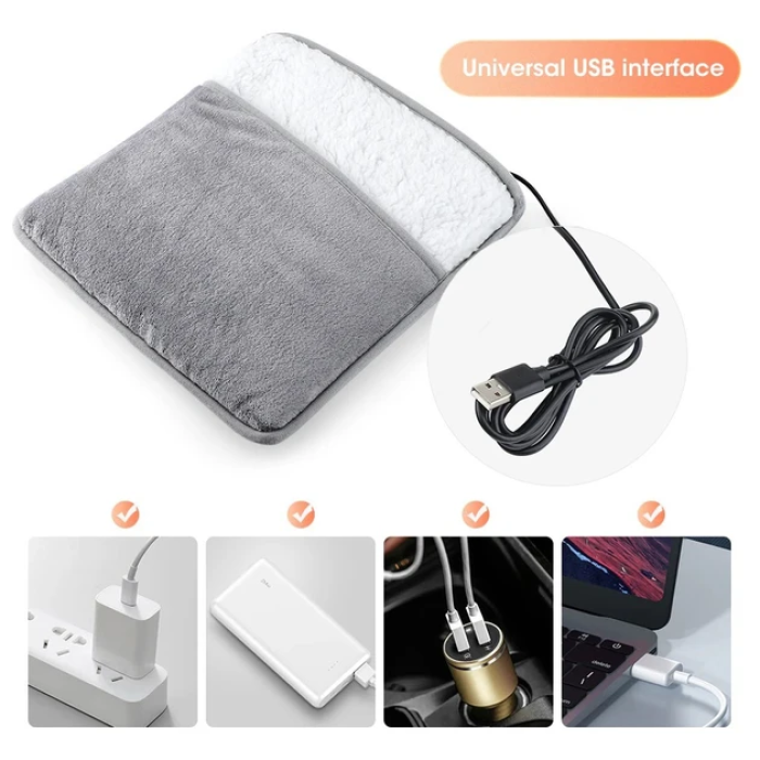 Портативная фланелевая грелка для ног с электрическим подогревом Foot warmer Коврик с USB подогревом