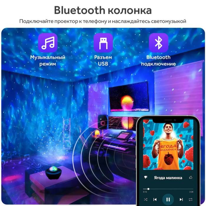 Проектор зоряного неба Галактика з пультом та колонкою Bluetooth LY-427 Зірковий проектор-нічник