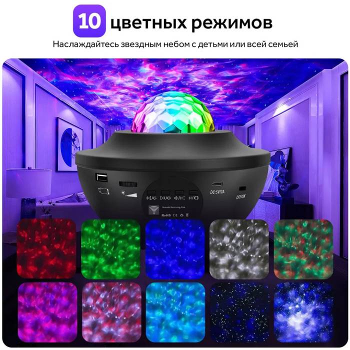 Проектор зоряного неба Галактика з пультом та колонкою Bluetooth LY-427 Зірковий проектор-нічник