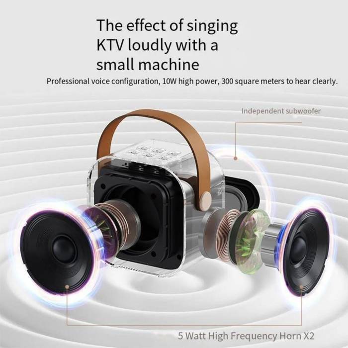 Портативная Bluetooth колонка с 2 караоке микрофонами Music With Karaoke Розовая Колонка RGB с подсветкой