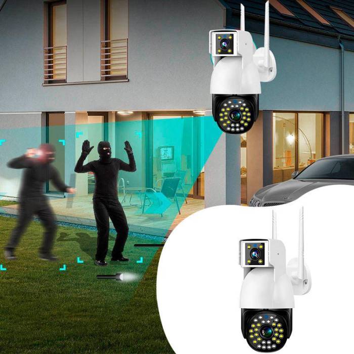 Вулична WiFi камера з двома об'єктивами та датчиком руху Smart Net Camera Портативна IP камера 3Мп