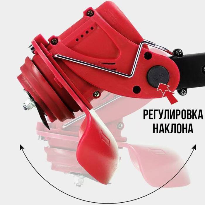 Бездротова газонокосарка для покосу трави з двома акумуляторами 24В та 8 насадками Червона
