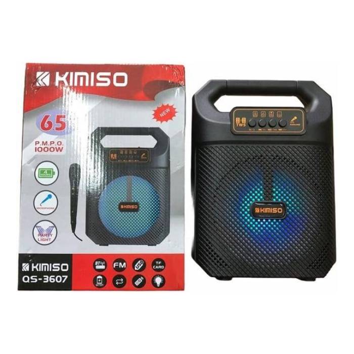 Портативная Bluetooth колонка с проводным микрофоном и светомузыкой Kimiso QS-3607 Активная напольная колонка