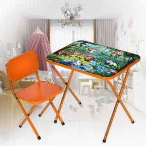 Складной столик - парта со стульчиком с рисунком Звери Bambi M 5970-7 Оранжевый