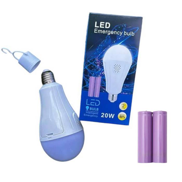 Акумуляторна аварійна світлодіодна LED лампочка 20W E27 з 2 акумуляторами