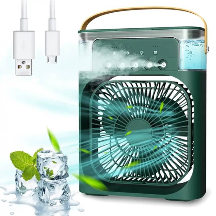 Портативный мини-кондиционер с подсветкой Mini Air Conditioner Вентилятор с увлажнителем воздуха Зеленый