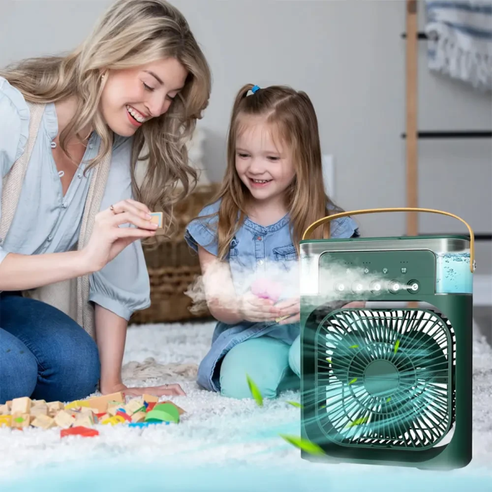 Портативный мини-кондиционер с подсветкой Mini Air Conditioner Вентилятор с увлажнителем воздуха Зеленый