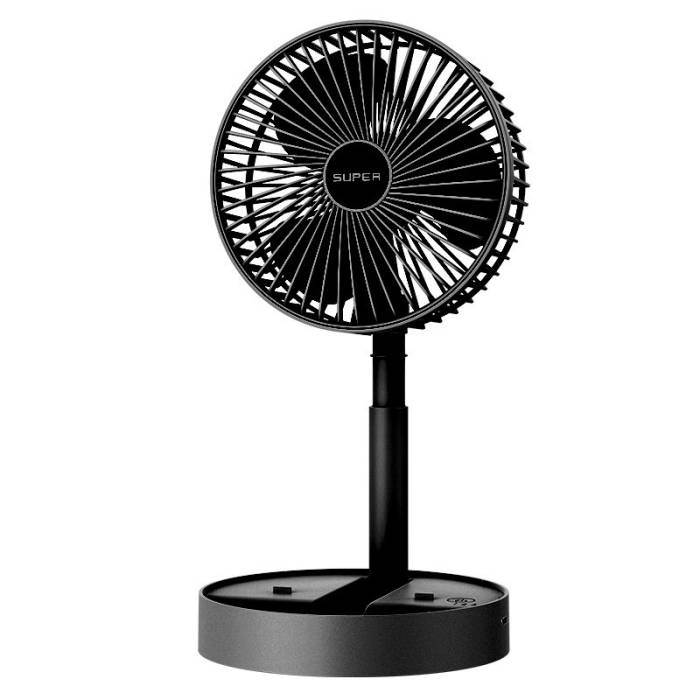 Портативный аккумуляторный настольный мини-вентилятор Telescopic Fan Компактный вентилятор с аккумулятором Черный