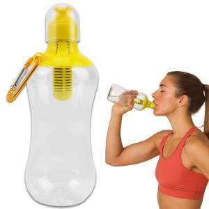 Пластиковая бутылка для воды с фильтром и карабином 550 мл Bottle Спортивная бутылка для воды Желтый