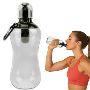 Пластиковая бутылка для воды с фильтром и карабином 550 мл Bottle Спортивная бутылка для воды Черный
