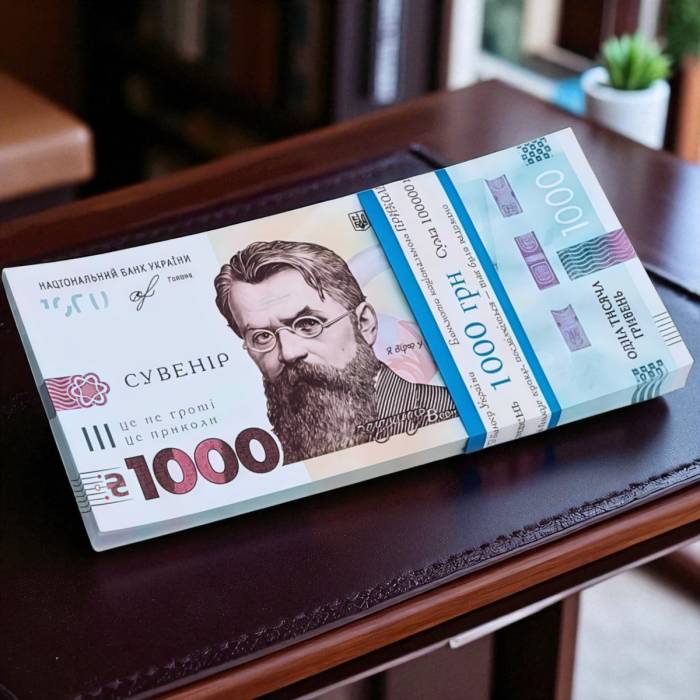 Пачка сувенірних гривень "1000 грн" для розіграшів та подарунків Упаковка 80 шт.