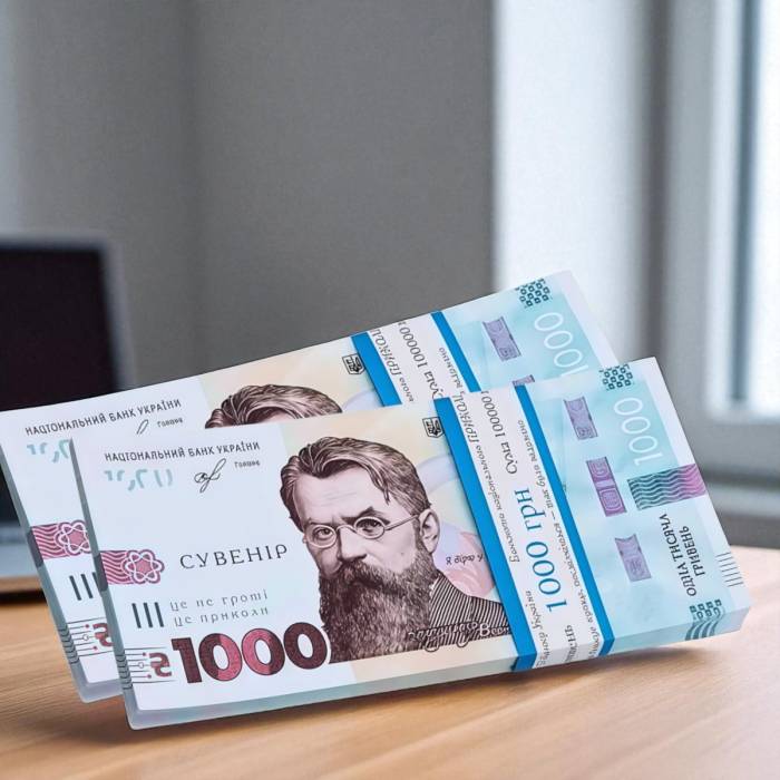 Пачка сувенірних гривень "1000 грн" для розіграшів та подарунків Упаковка 80 шт.