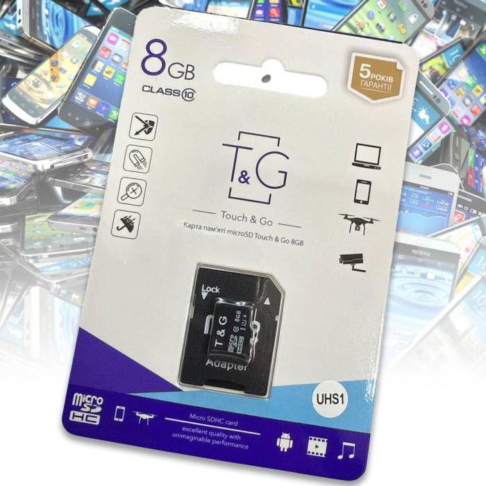 Карта памяти MicroSDHC 8GB Class 10 T&G (с адаптером)