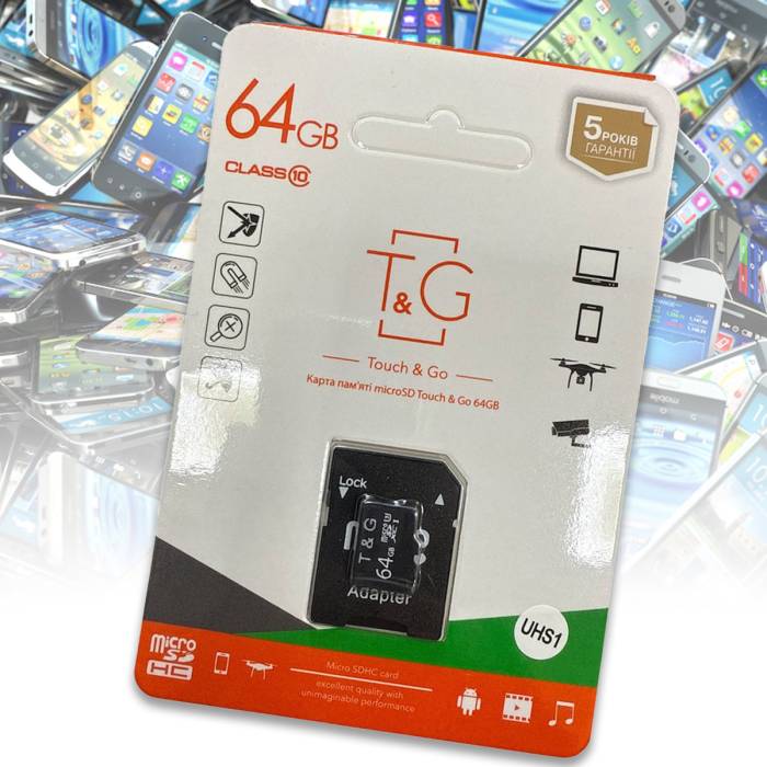 Карта памяти MicroSDHC 64GB Class 10 T&G (с адаптером)