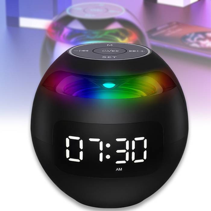 Музыкальная колонка Bluetooth с часами, радио и RGB подсветкой Kimiso KMS-K12 Черная