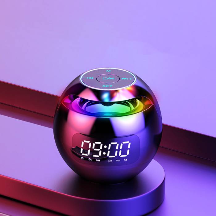 Музыкальная колонка Bluetooth с часами, радио и RGB подсветкой Kimiso KMS-K12 Черная