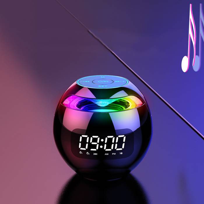Музыкальная колонка Bluetooth с часами, радио и RGB подсветкой Kimiso KMS-K12 Черная