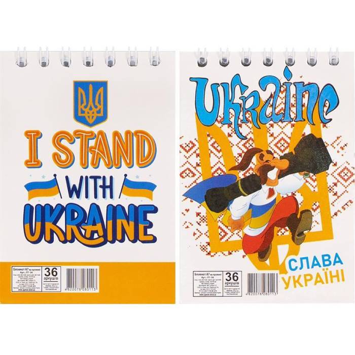 Блокнот Патріотичний у клітину А7 на 36 л з верхньою спіраллю В-Л7-36 в упаковці 30 шт