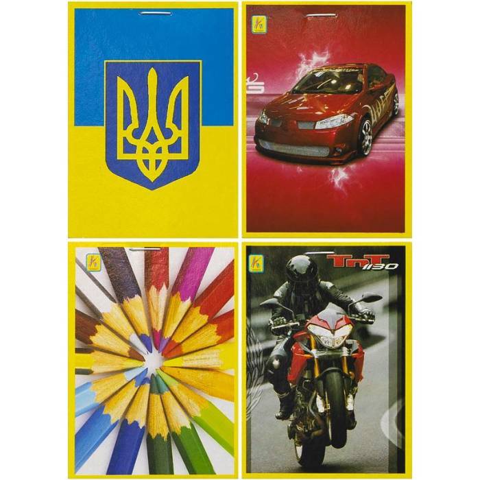 Блокнот А7 з 30 листами на скобі Коленкор Мікс картинок в упаковці 20 штук