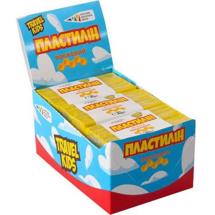 Восковий пластилін "Travel Kids" 12 шт в упаковці 30г Жовтий