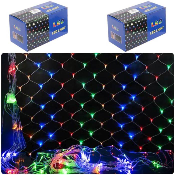 Электрическая гирлянда Сетка 144 LED лампочки на прозрачном проводе 2*2 метра D-2 Цветная в упаковке 1 шт